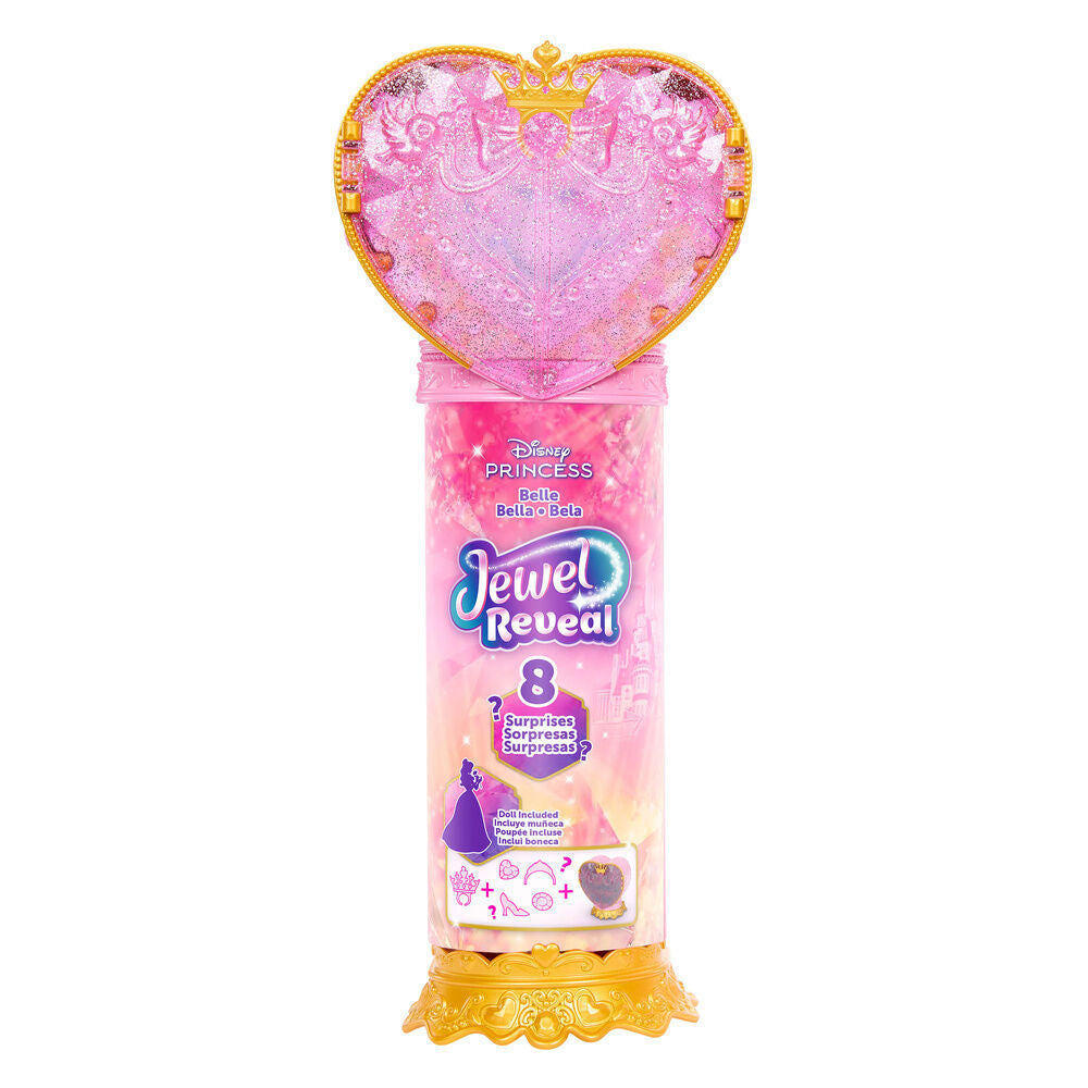 Muñeca Bella Disney Jewel Reveal con vestido amarillo, corazón rosa y accesorios - 2