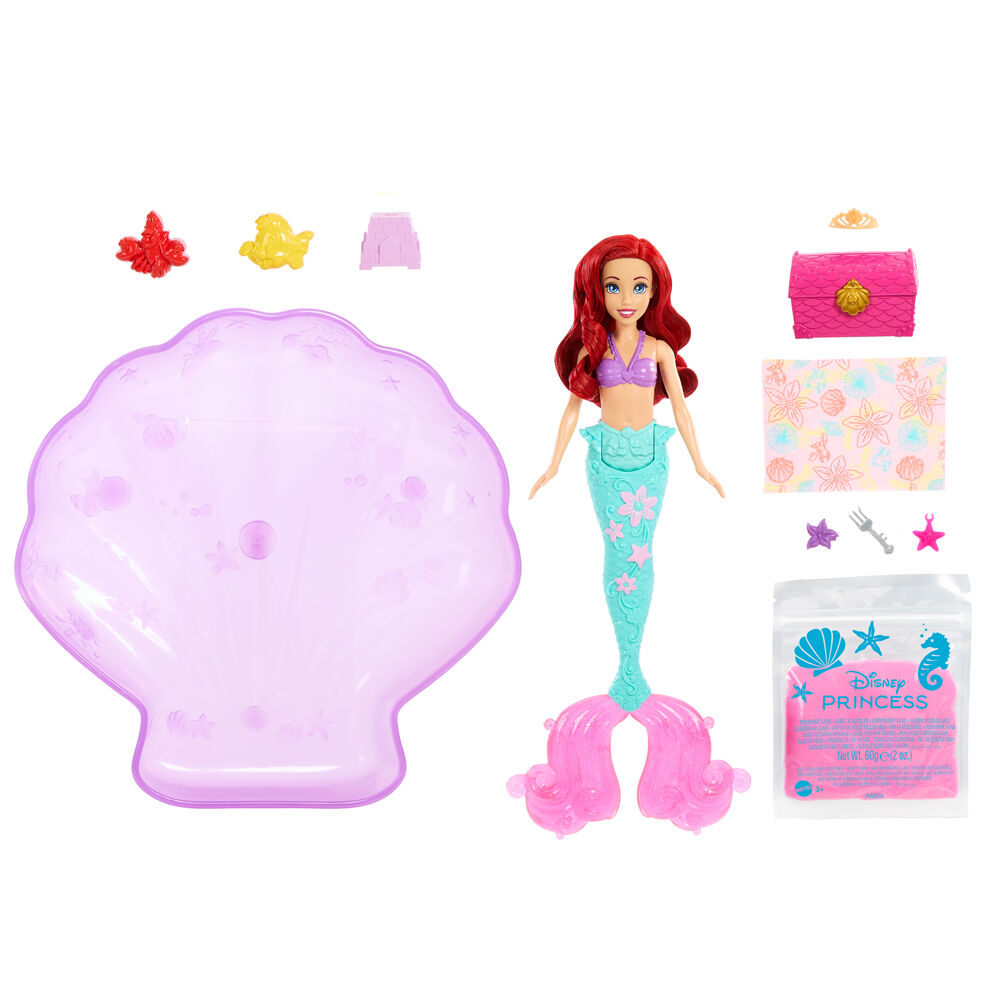 Muñeca Ariel con piscina de concha, arena moldeable y accesorios de La Sirenita Disney