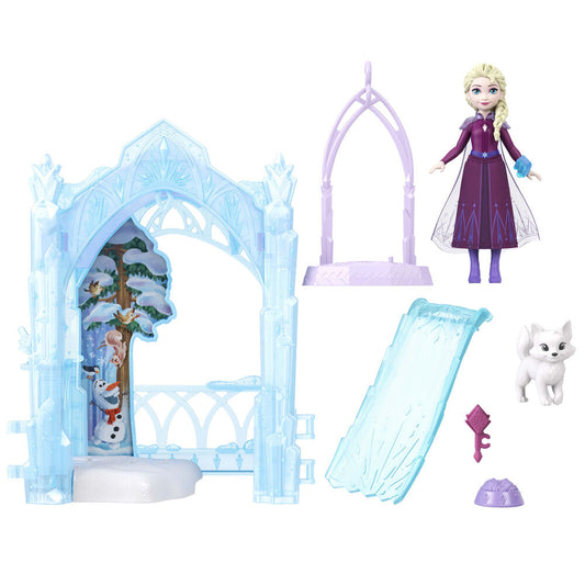 Muñeca Elsa Frozen con escondite helado y figuras de animales