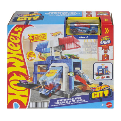 Torre comisaría de policía Hot Wheels City con coche policial