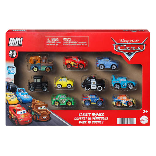 Blíster Mattel con 10 mini coches metálicos de Disney Pixar Cars