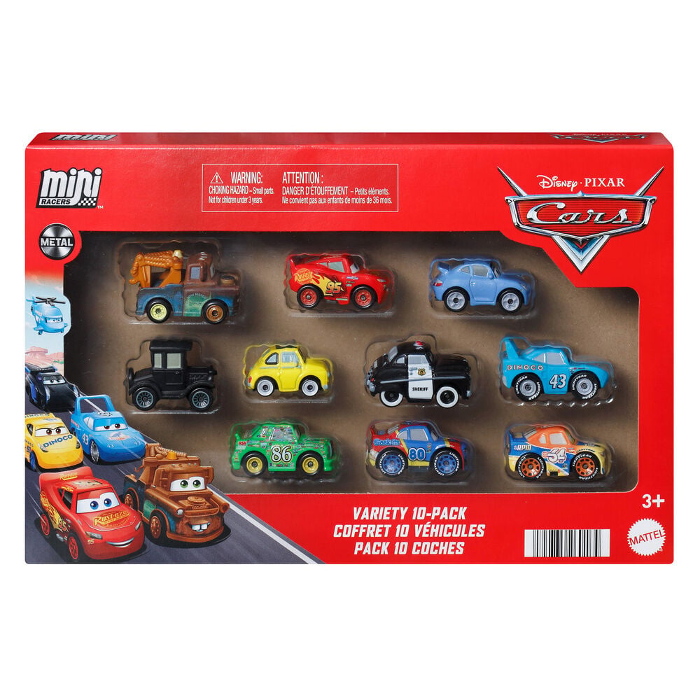 Blíster Mattel con 10 mini coches metálicos de Disney Pixar Cars