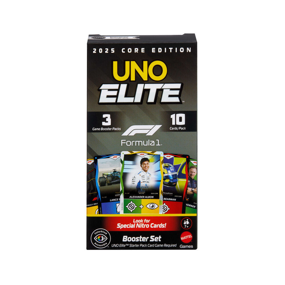 Booster pack UNO Elite Fórmula 1 con 3 packs de cartas