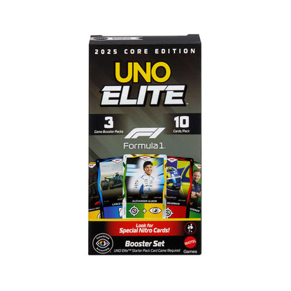 Booster pack UNO Elite Fórmula 1 con 3 packs de cartas