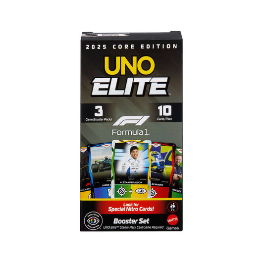 Booster pack UNO Elite Fórmula 1 con 3 packs de cartas