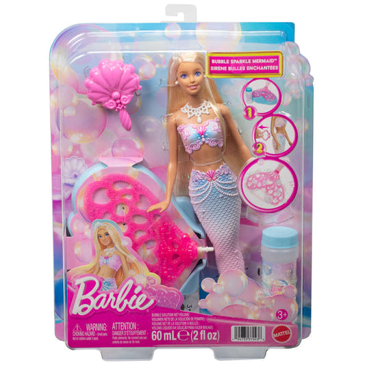 Muñeca Barbie sirena rosa con cola para hacer pompas de jabón