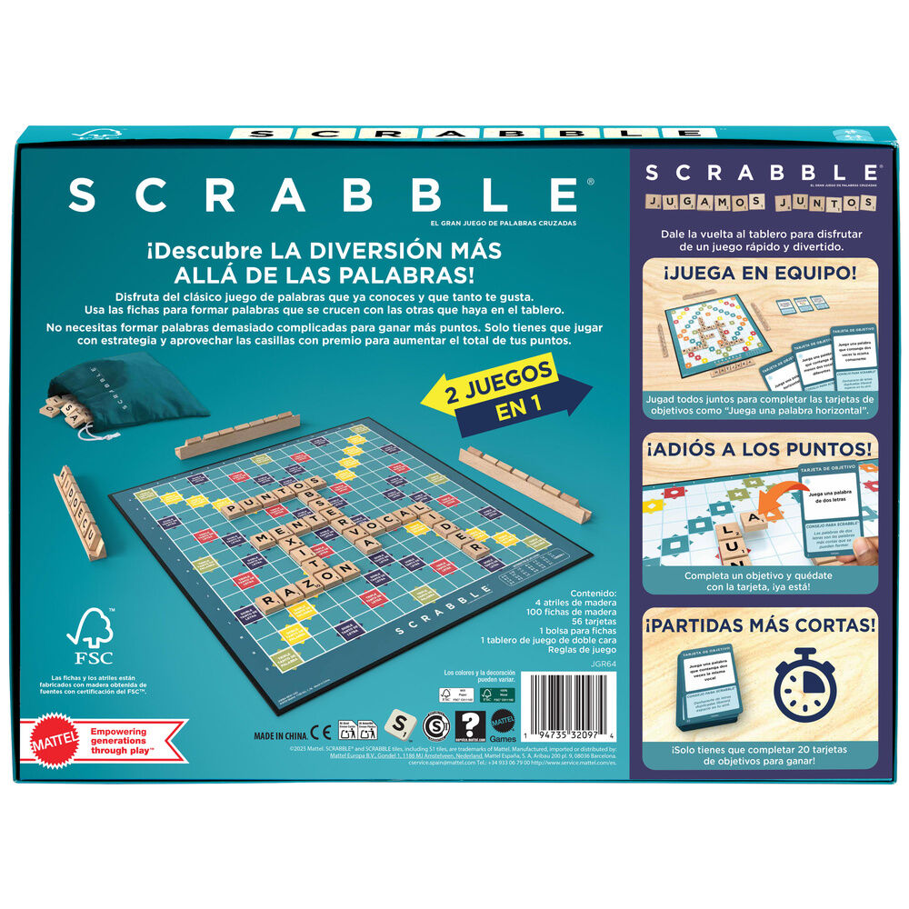 Juego de mesa Scrabble Mattel con fichas y atriles de madera - 2