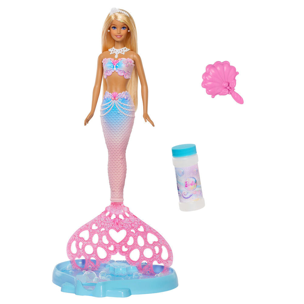 Muñeca Barbie sirena rosa con cola para hacer pompas de jabón - 2