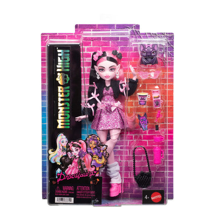 Muñeca Draculaura Monster High con vestido negro y rosa, accesorios y Count Fabulous - 2