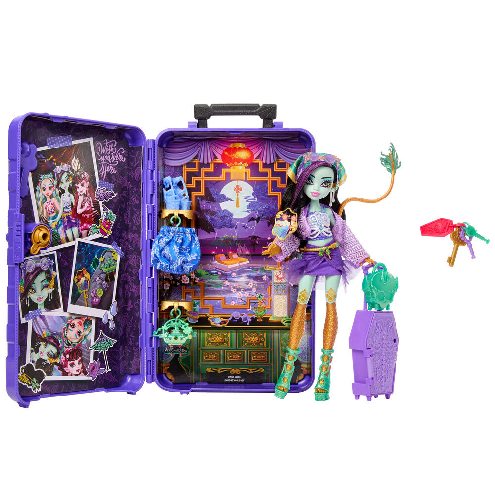 Muñeca Jinafire Long Monster High con maletín morado - 2