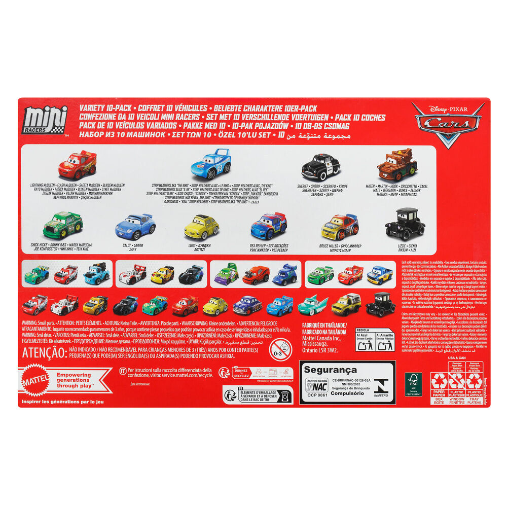 Blíster Mattel con 10 mini coches metálicos de Disney Pixar Cars - 2