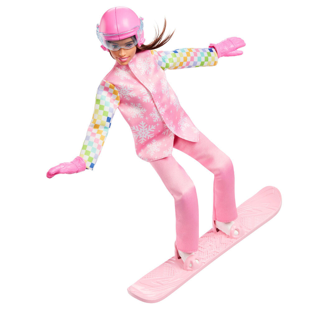 Muñeca Barbie snowboarder con abrigo rosa, gorro y tabla de snowboard - 3