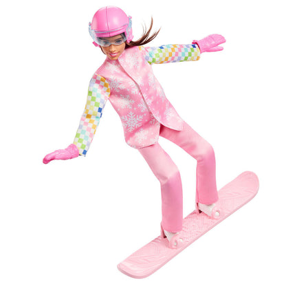 Muñeca Barbie snowboarder con abrigo rosa, gorro y tabla de snowboard - 3