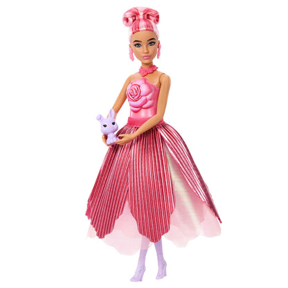 Muñeca Barbie Petal Pop Rosa Roja con diseño floral y lazo lila - 3