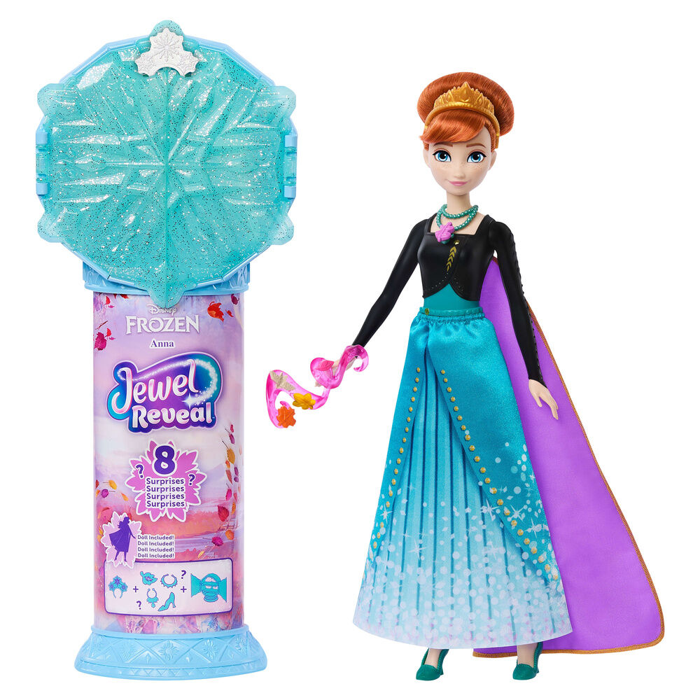 Muñeca Anna de Frozen con vestido turquesa, capa morada y accesorios - 3