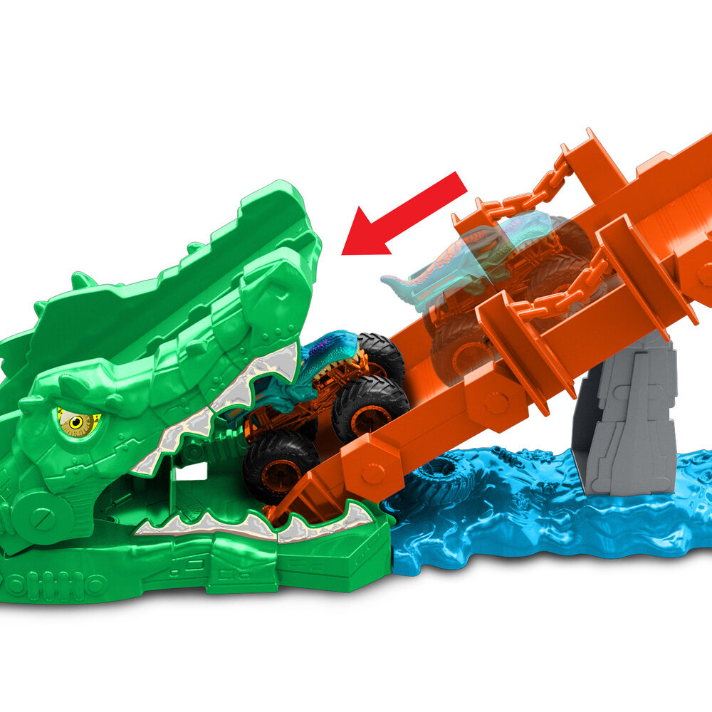 Juego Hot Wheels Monster Trucks Noquea al Cocodrilo con Mega-Wrex - 3