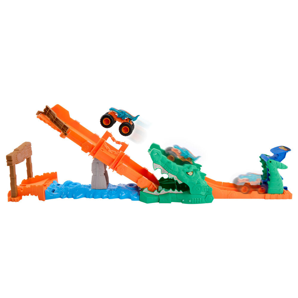 Juego Hot Wheels Monster Trucks Noquea al Cocodrilo con Mega-Wrex - 4