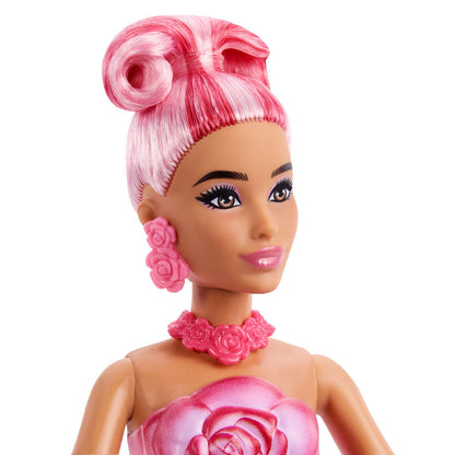 Muñeca Barbie Petal Pop Rosa Roja con diseño floral y lazo lila - 5