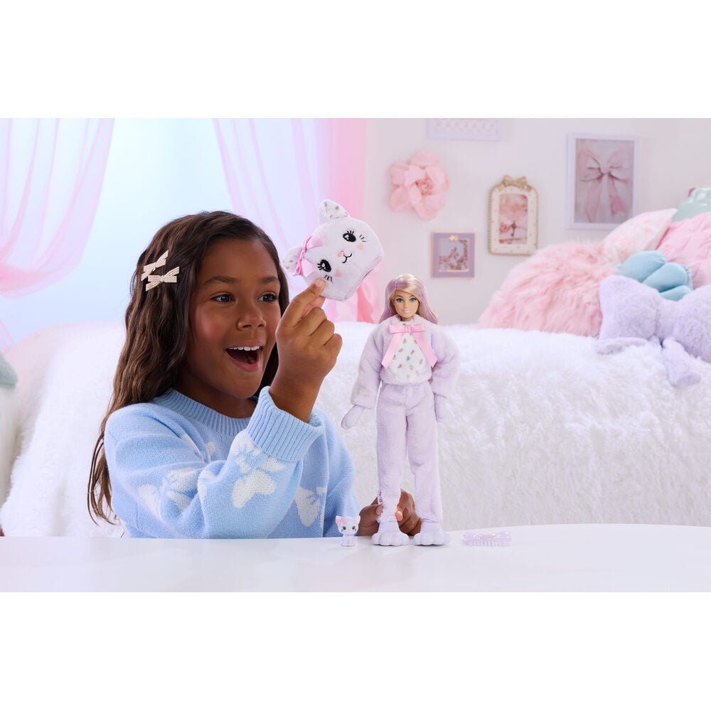 Muñeca Barbie Cutie Reveal con disfraz de gatito lila y accesorios - 5