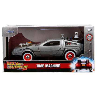 Réplica plateada del DeLorean Time Machine de Regreso al Futuro III a escala 1:32 - 2