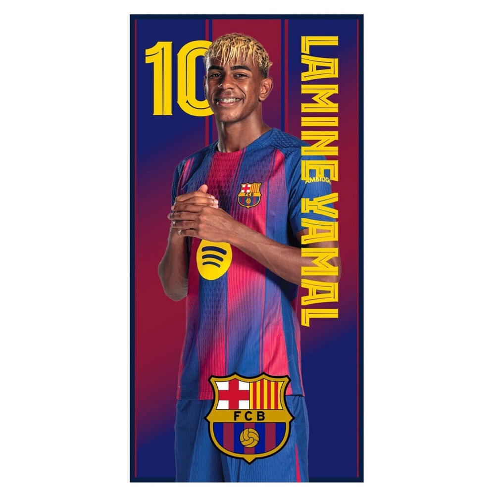 Toalla del FC Barcelona con Lamine Yamal y el número 10