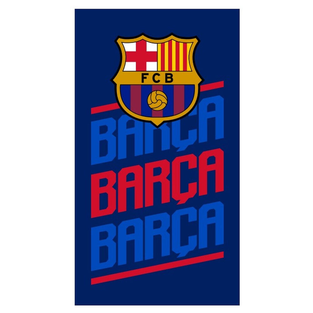 Toalla azul marino FC Barcelona con escudo y texto BARÇA