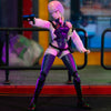 Figura articulada de Lucy de Cyberpunk: Edgerunners con cabello rosa y traje futurista morado y negro