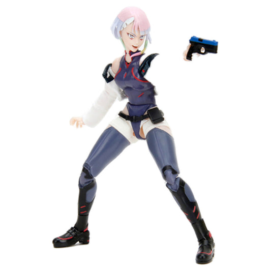 Figura articulada de Lucy de Cyberpunk: Edgerunners con cabello rosa y traje futurista morado y negro - 3