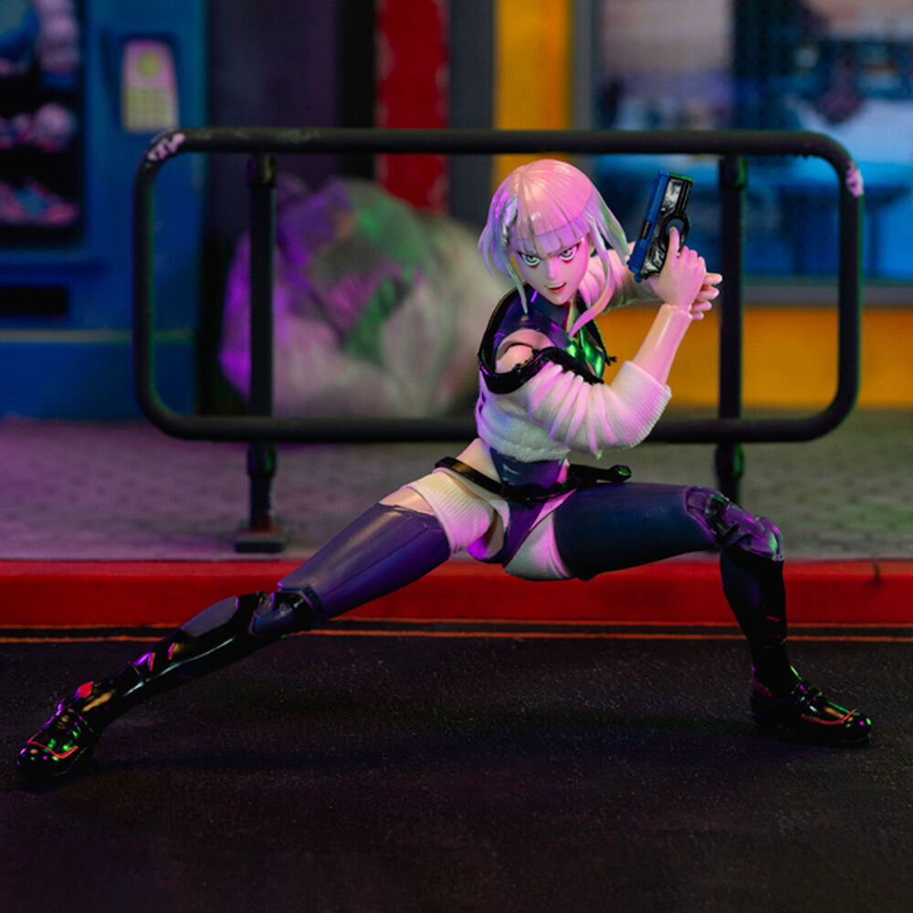 Figura articulada de Lucy de Cyberpunk: Edgerunners con cabello rosa y traje futurista morado y negro - 5
