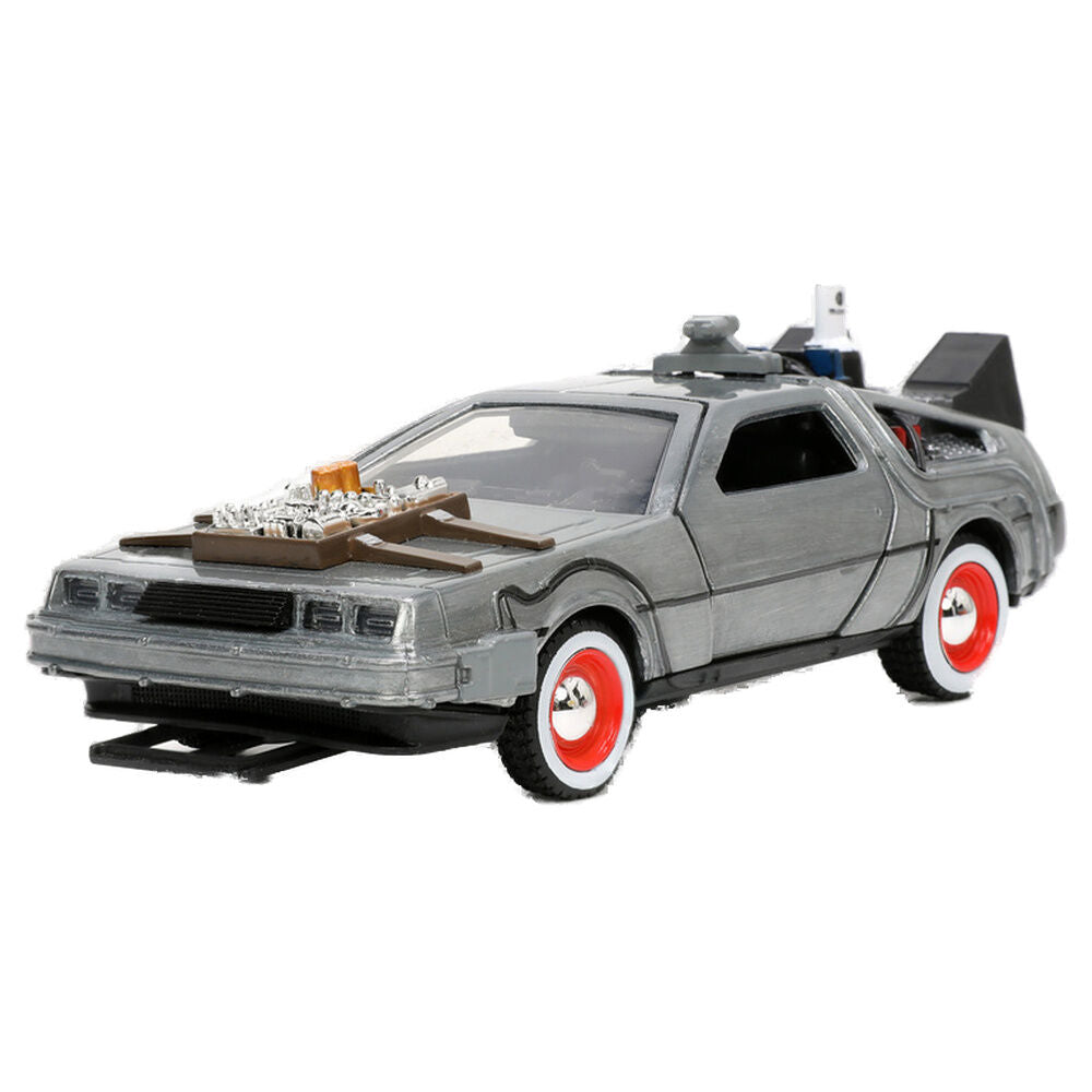 Réplica plateada del DeLorean Time Machine de Regreso al Futuro III a escala 1:32