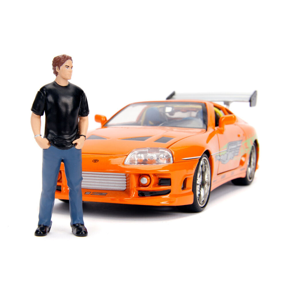 Réplica naranja del Toyota Supra de Fast & Furious con figura de Brian
