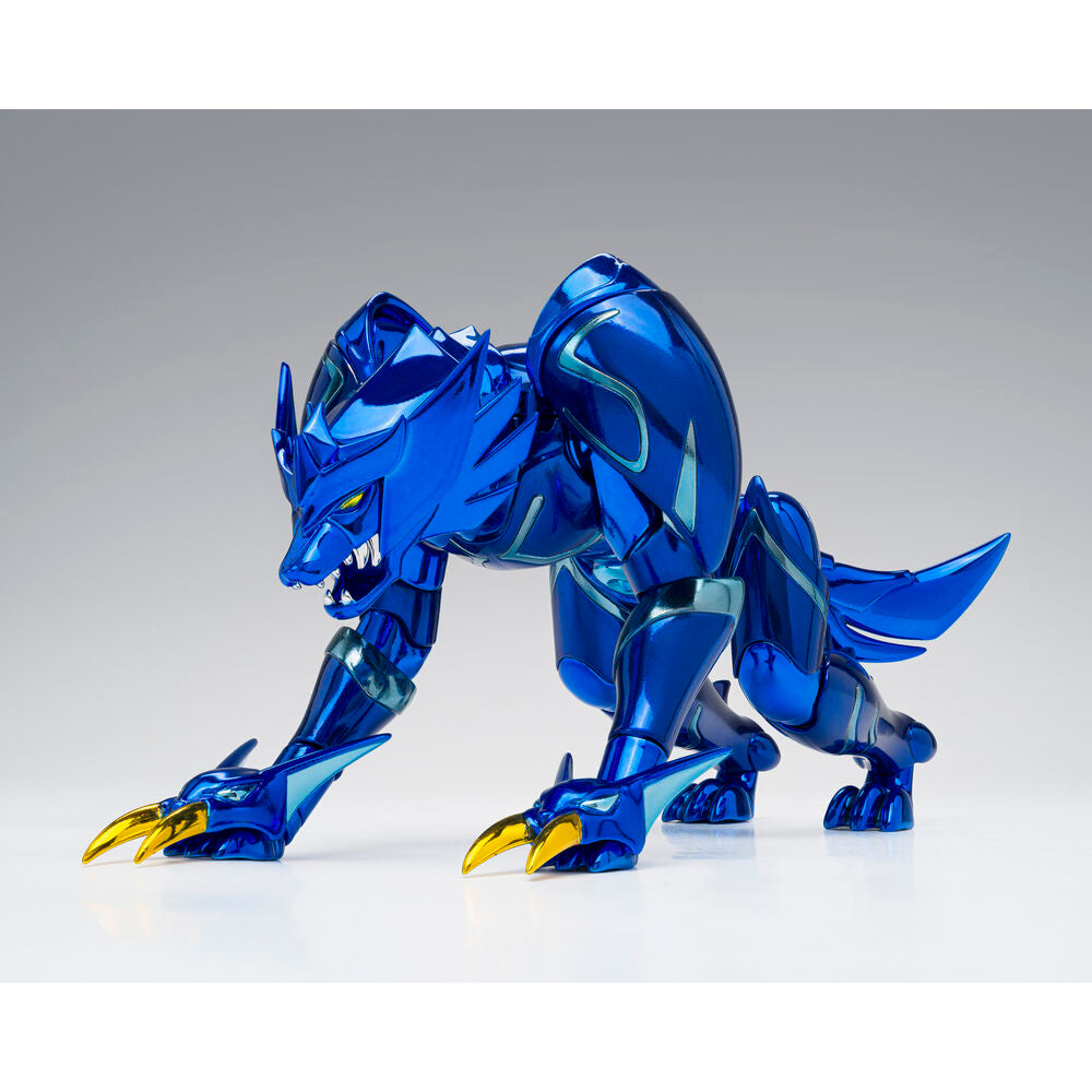 Figura articulada de Fenrir de Saint Seiya con armadura azul y lobo - 5