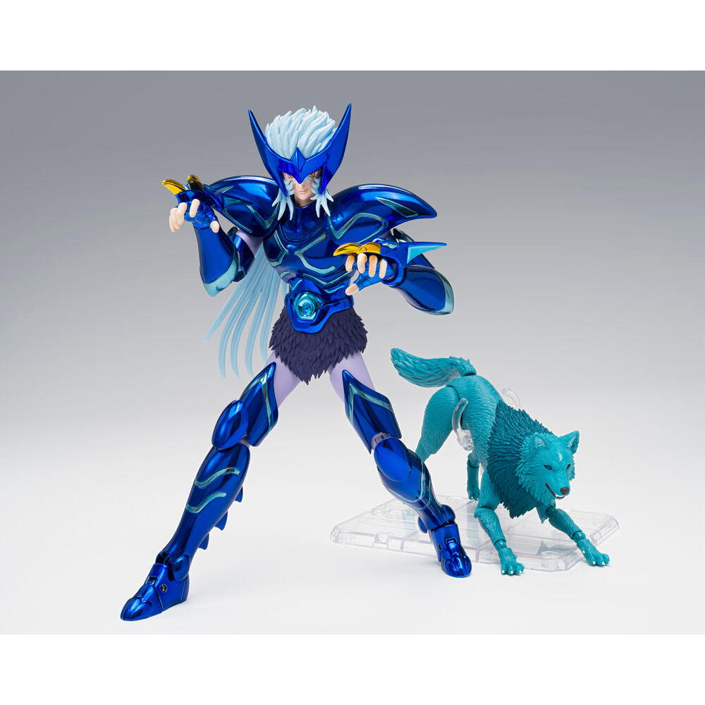 Figura articulada de Fenrir de Saint Seiya con armadura azul y lobo - 2