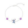 Pulsera Stitch Disney de plata 925 con flores moradas