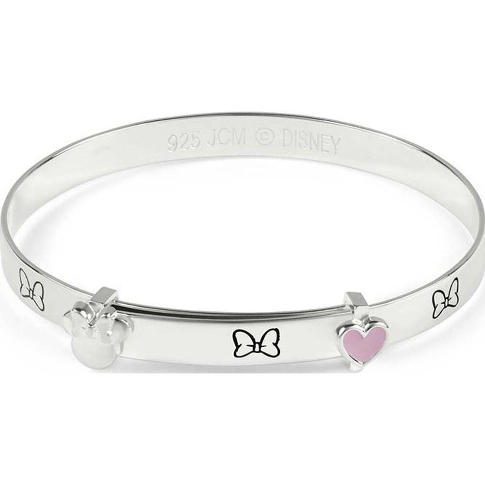 Brazalete Minnie Disney de plata 925 con lazos y corazón rosa