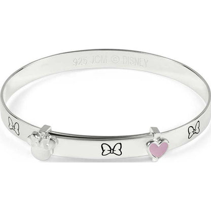 Brazalete Minnie Disney de plata 925 con lazos y corazón rosa