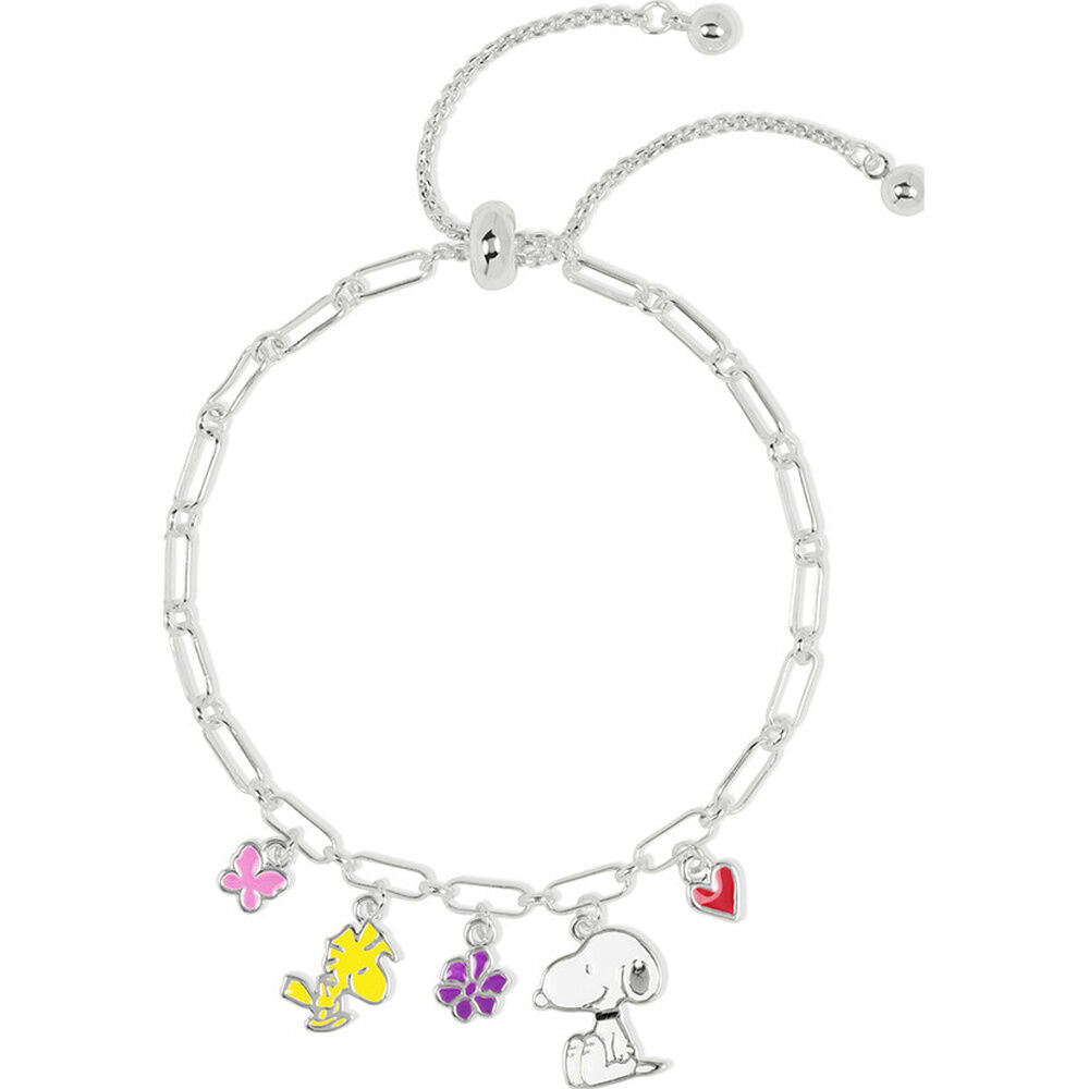 Pulsera plateada Snoopy Peanuts con charms de colores
