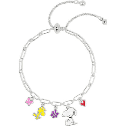 Pulsera plateada Snoopy Peanuts con charms de colores