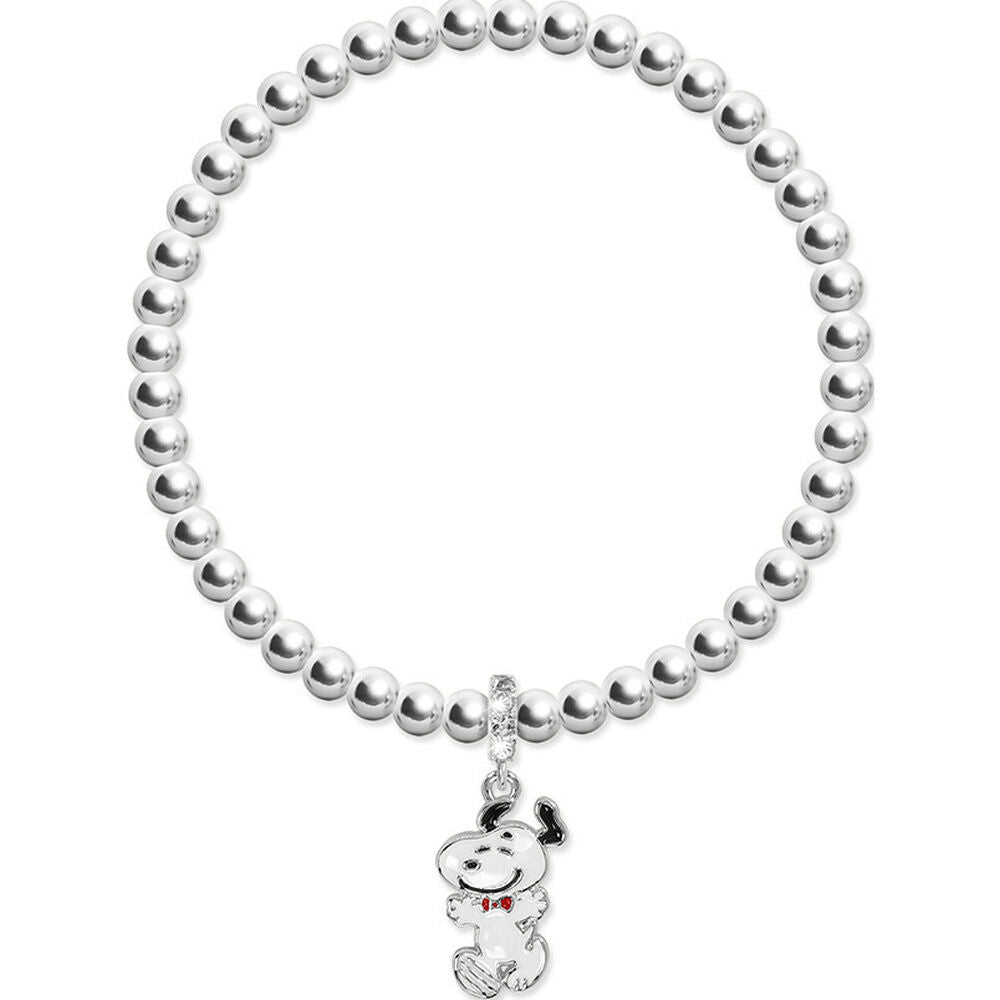 Pulsera de cuentas plateadas con charm colgante de Snoopy