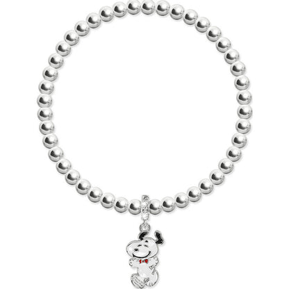 Pulsera de cuentas plateadas con charm colgante de Snoopy