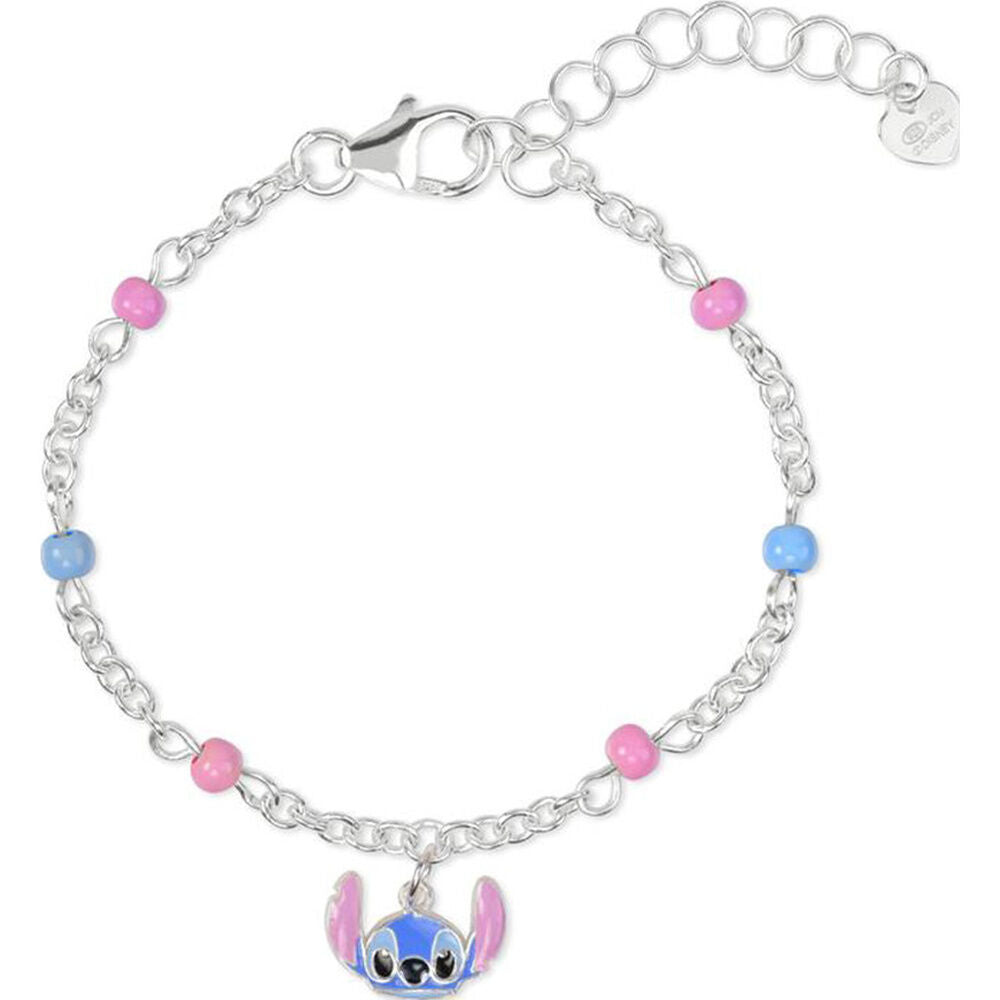 Pulsera Stitch Disney de plata 925 con cuentas rosas y azules