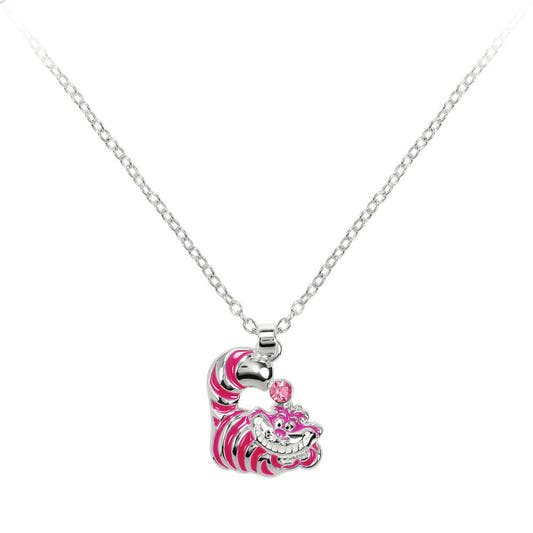 Colgante plateado del Gato de Cheshire Disney con rayas rosas