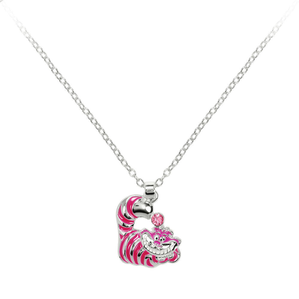 Colgante plateado del Gato de Cheshire Disney con rayas rosas