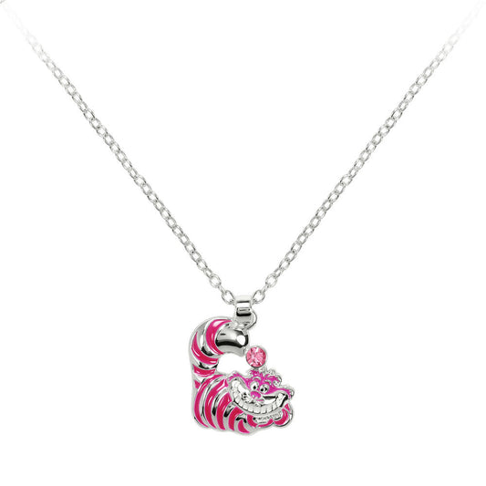Colgante plateado del Gato de Cheshire Disney con rayas rosas