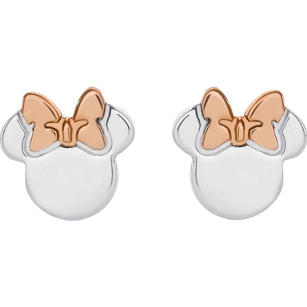 Pendientes de plata 925 con silueta de Minnie y lazo dorado rosado