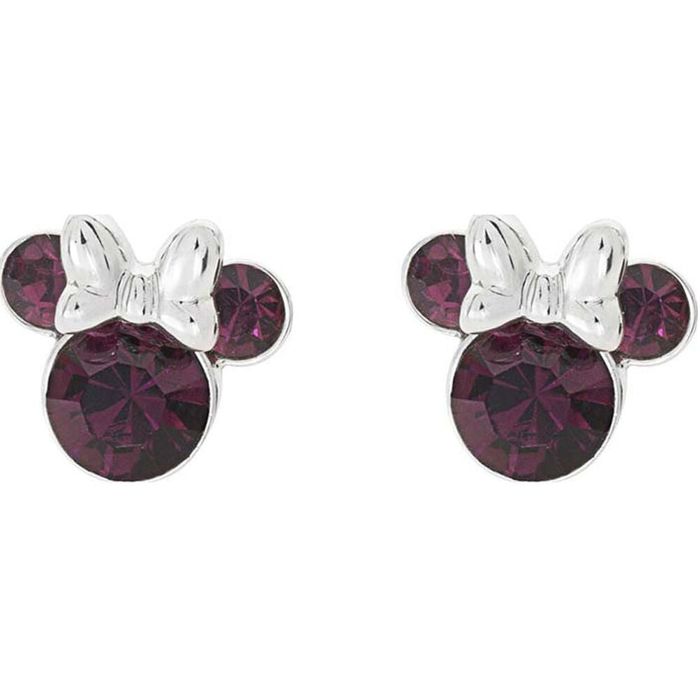 Pendientes Minnie Disney de plata 925 con detalle burdeos