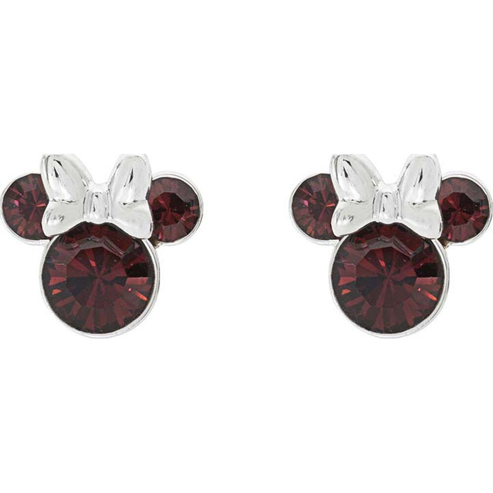 Pendientes plateados de Minnie Disney con detalles burdeos