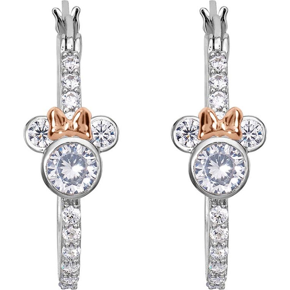 Pendientes colgantes Minnie Disney de plata 925 con lazo rosa
