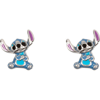 Pendientes de plata 925 con diseño de Stitch Disney en azul y morado