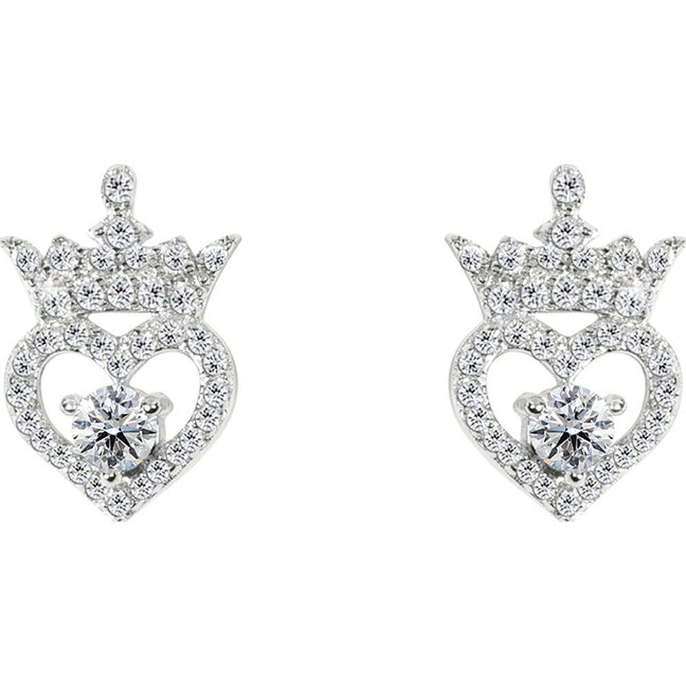 Pendientes Abril de plata 925 con corona y corazón Disney